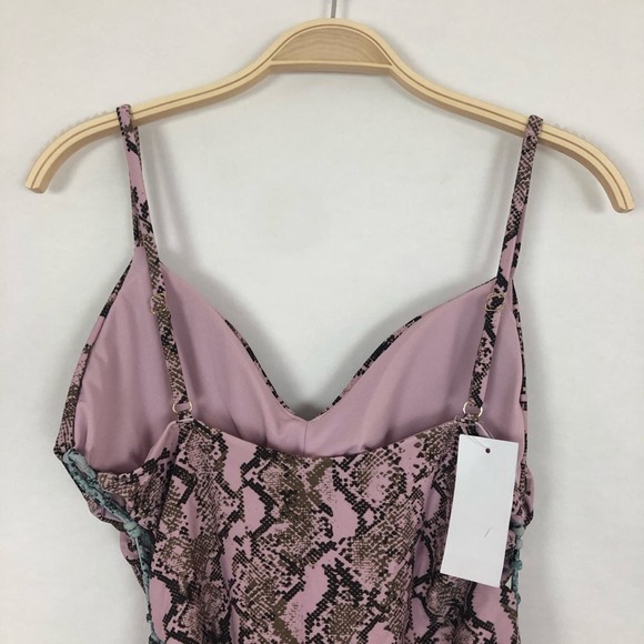 NWT Rachel by Rachel Roy Pink Python Printed Side Laced One-Piece Swimsuit XL - Picture 7 of 12